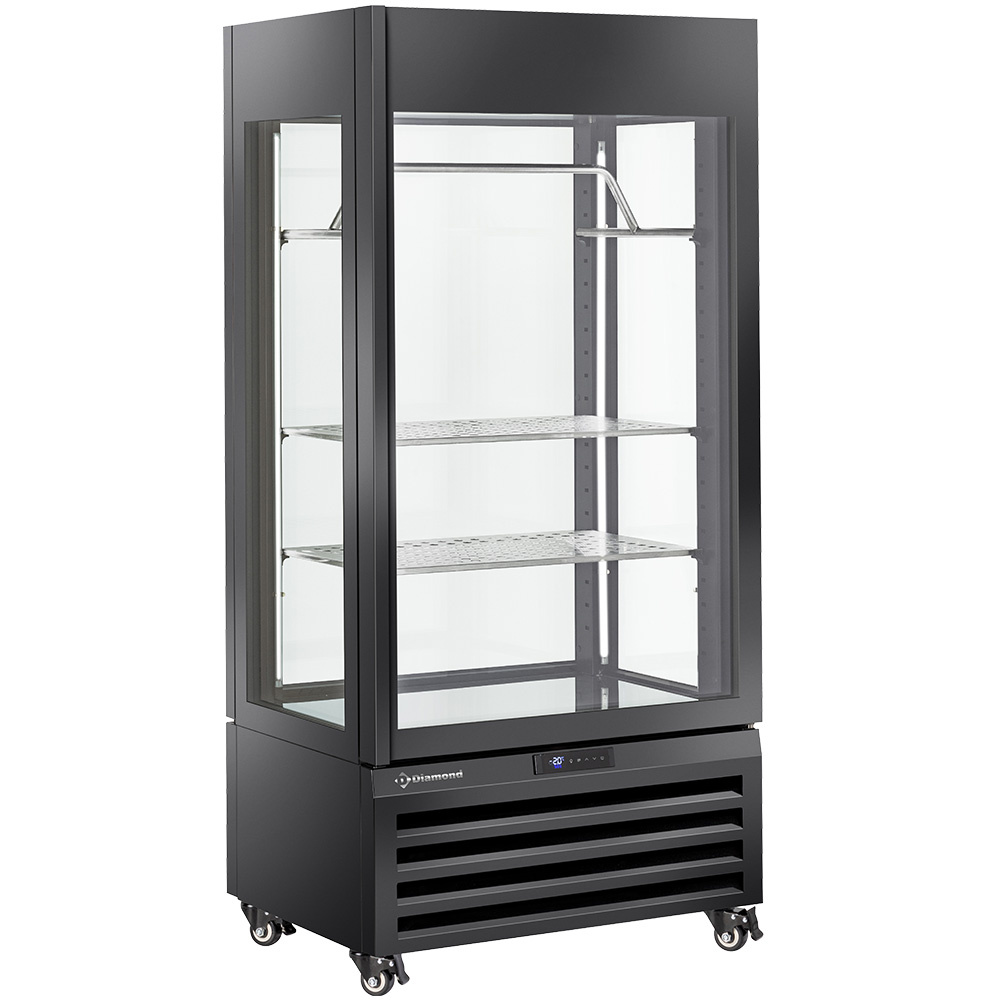 Diamond 600 Lt / MEAT Vollverglaste Vitrine" 600 l, 2 Regale & Fleischstange, belüftet - MEAT - SCHWARZ
