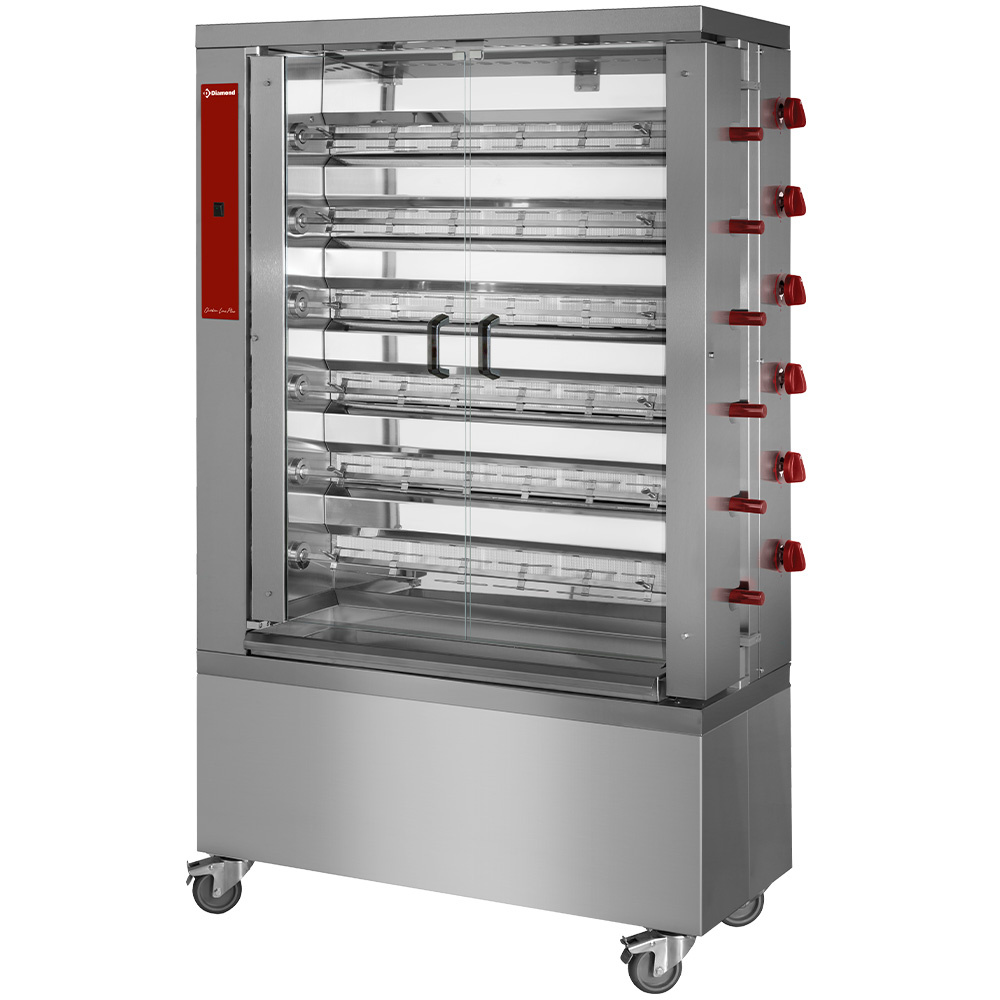 Diamond Hähnchengrill Hähnchengrill Gas, 6 Spiesse auf Rädern (36 Hähnchen)