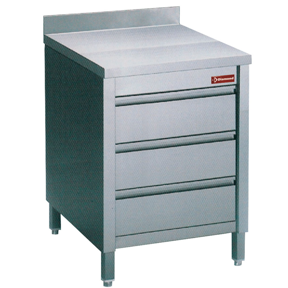 Diamond Edelstahltische mit Schubladen working table on cupboard 3 drawers +edge