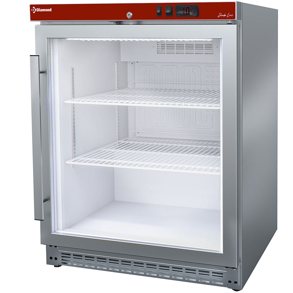 Diamond 200 Lt. Kühlschrank, Glastür, belüftet, 150 Liter. aus Edelstahl