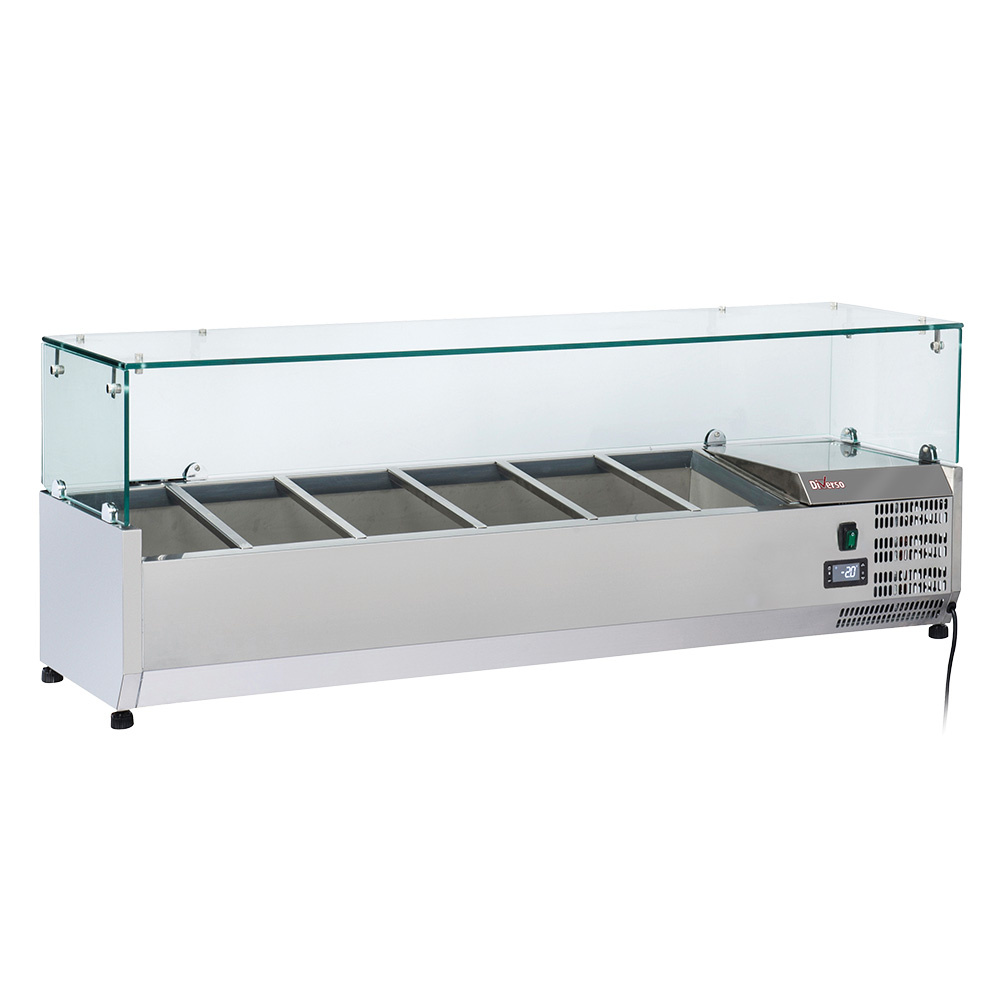 Diverso Kühlaufsatzvetrinen GN Kühlaufsatz 5 x GN 1/3 & 1x GN 1/2 -150 mm, mit Glas