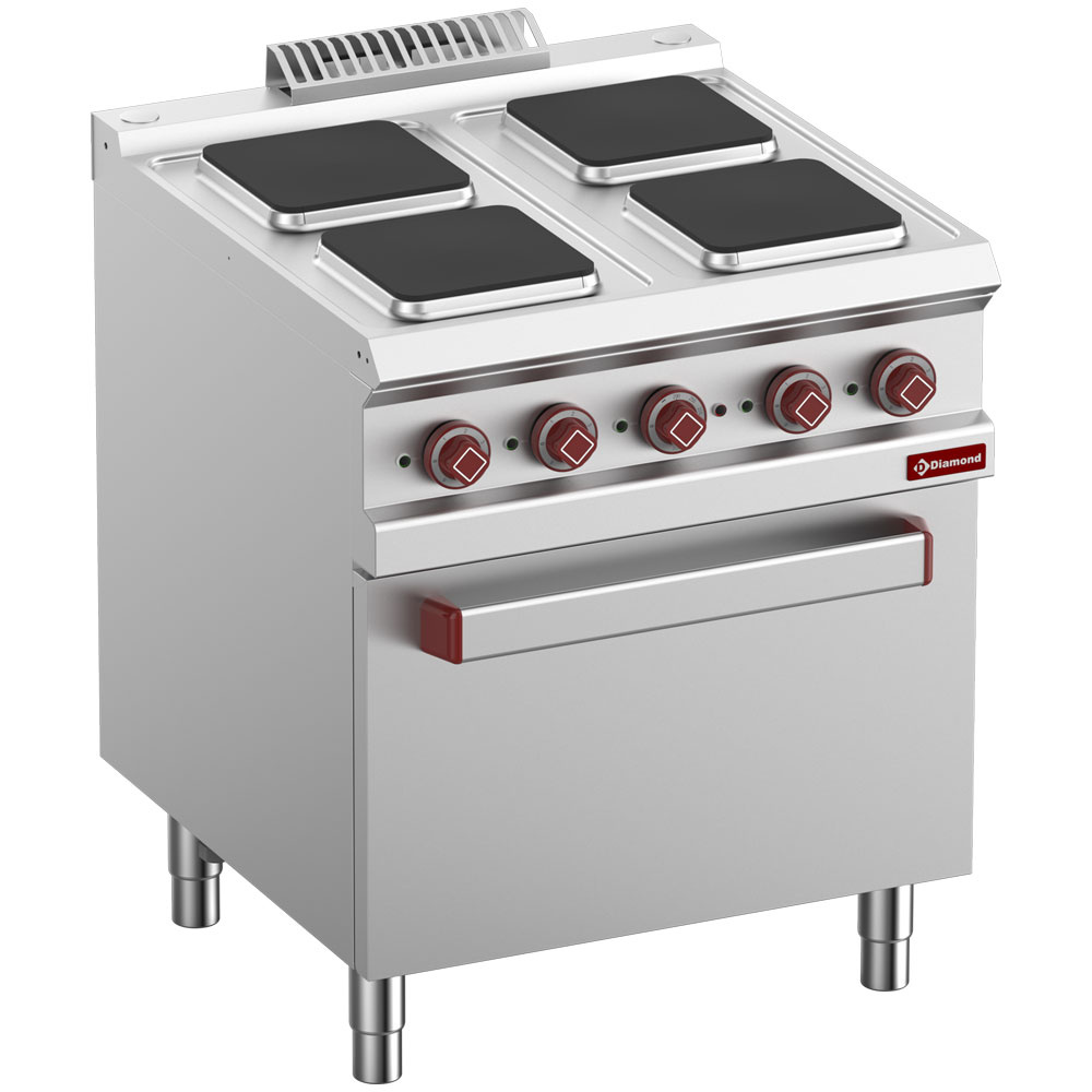 Diamond ELECTRIC Elektro Plattenherd mit 4 Squadrat Platten auf Elek. Backofen GN 2/1 und Grill
