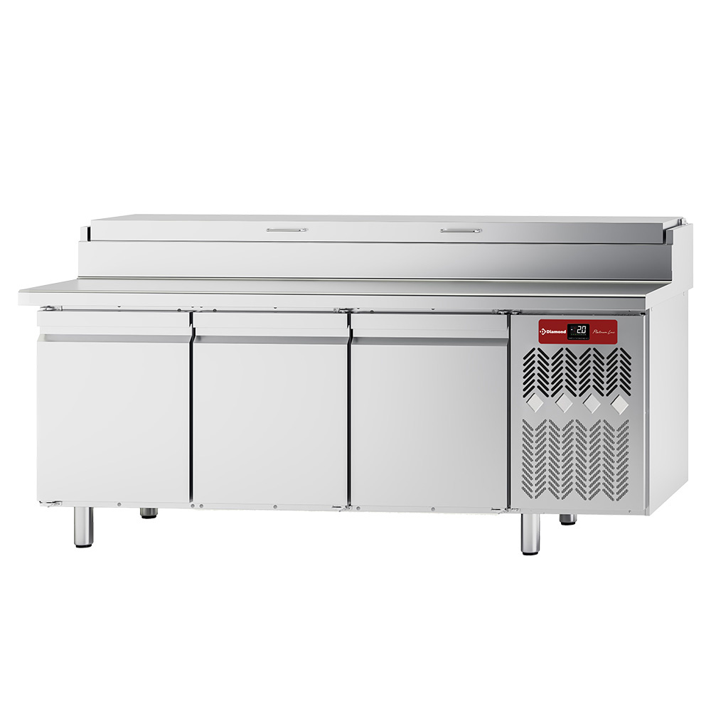 Diamond 800 MM / EN 600X400 Kühltisch, belüftet, 3 Türen EN 600x400, Kühlaufsatz GN 10x GN1/3