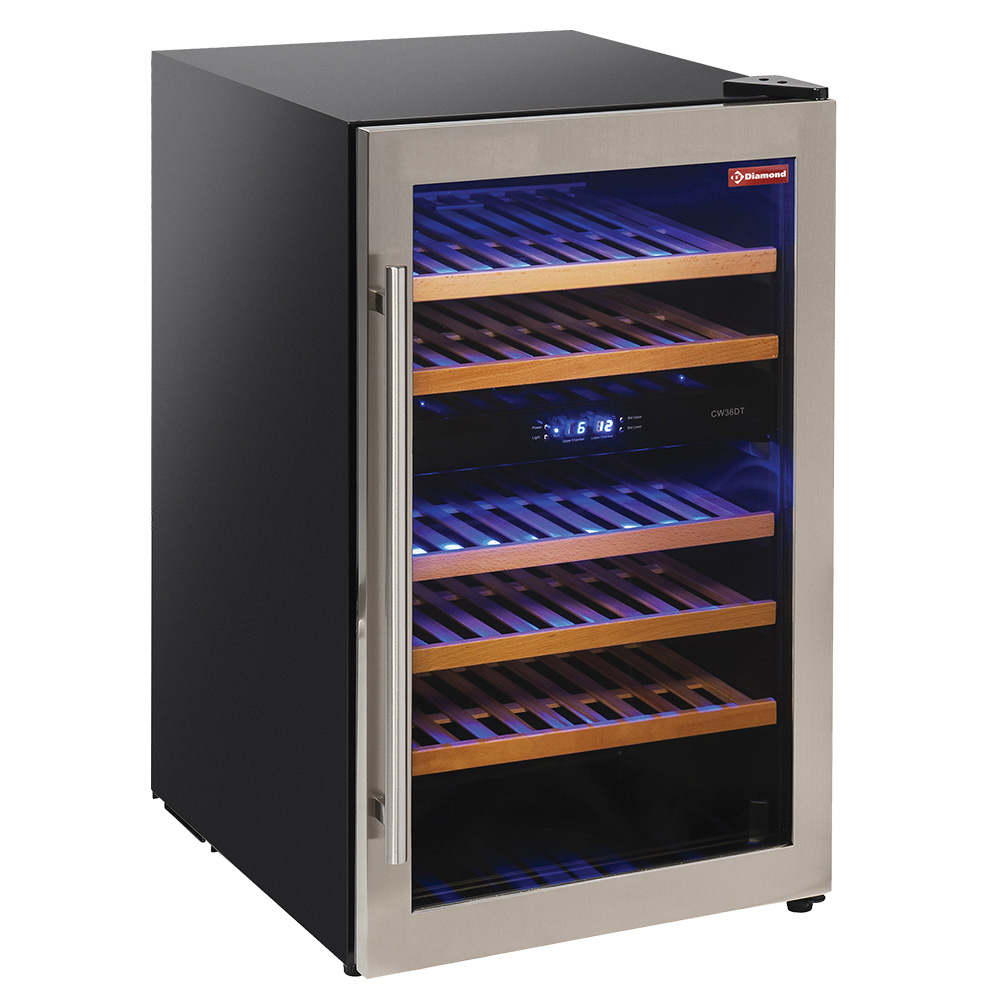 Diamond Weinschraenke Weinkeller Vitrine, belüftet, Edelstahltür, 140 Lt.,2 T°, - SCHWARZ