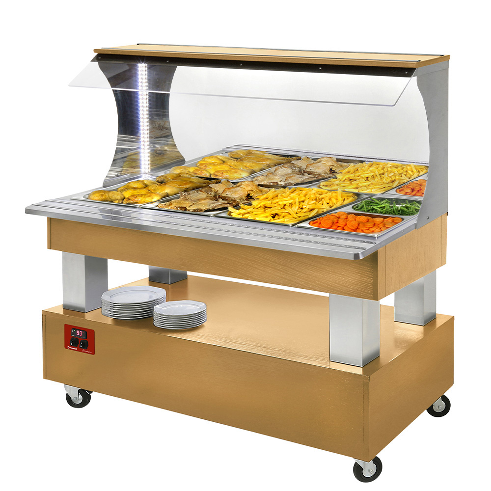 Diamond Bain-marie / 4xGN 1 / 1 Bain Marie, warmes Wand-Buffet, 4x1/1-150 (Helle Eiche Holz)