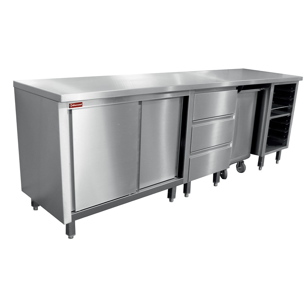 Diamond Edelstahl Möbel Bäckereimöbel 2000 bestehend MCP-3T/05 + MCP-TR/05 + MCP-AP/10 + MCP-TOP/20