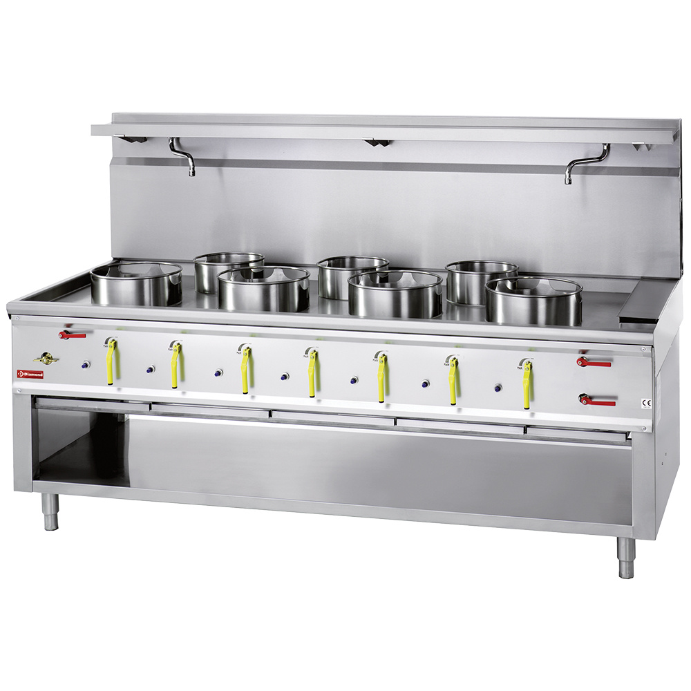 Diamond GAS / WATER COOLED Gas Wok Herd 7 Brenner mit Überflutungssystem