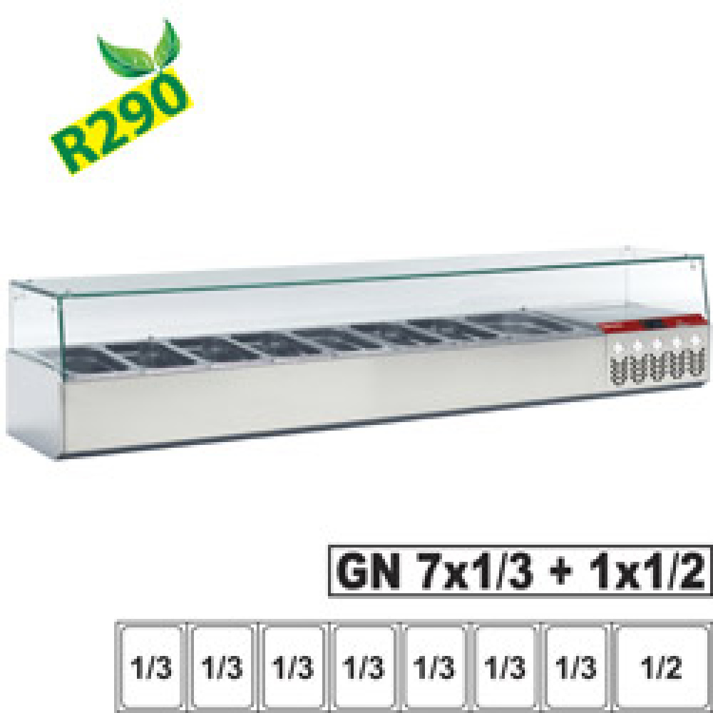 Diamond Kühlaufsatzvetrinen GN Kühlaufsatz GN 7x 1/3, 1x 1/2, mit gerader Glasscheibe