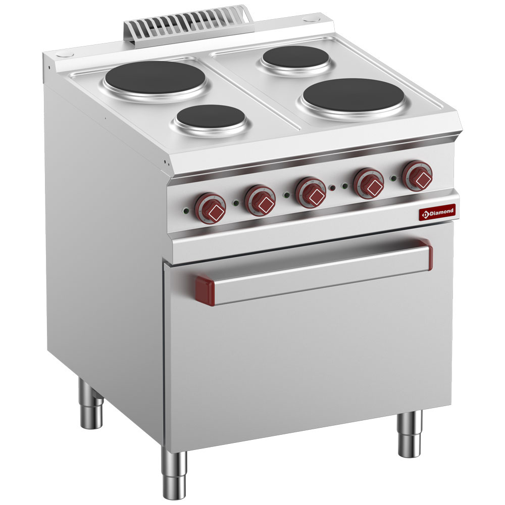 Diamond ELECTRIC Elektro Plattenherd mit 4 runden Platten auf elekt. Backofen GN 2/1 und elekt. Grill