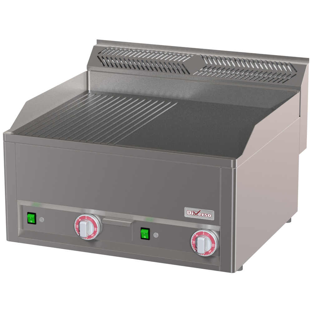 Diverso Kochserie 600 Doppelte elektrische Kochplatte, 1/2 geriffelt 1/2 glatt -Top-