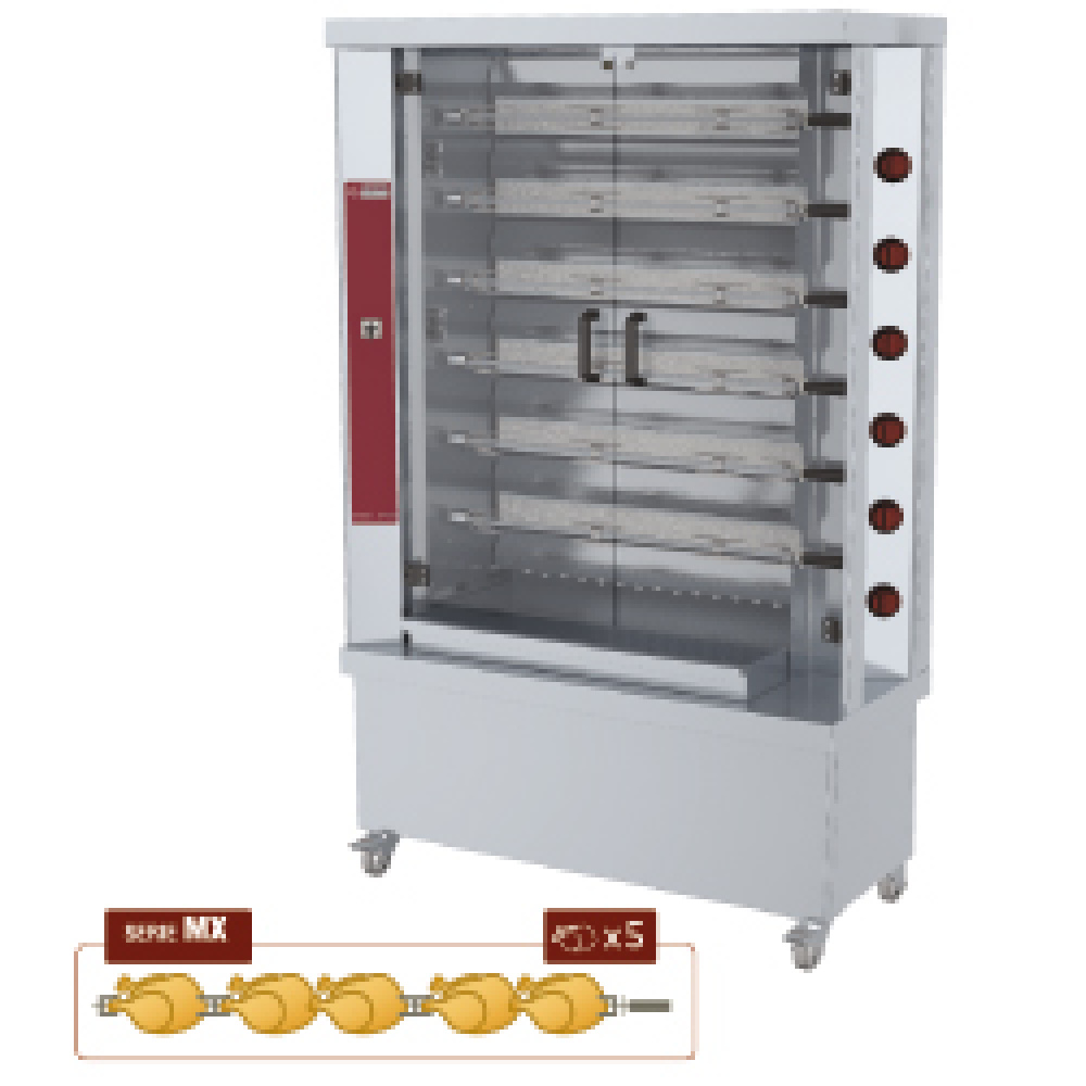 Diamond Hähnchengrill Hähnchengrill Gas, 6 Spiesse auf Rädern (30 Hähnchen)