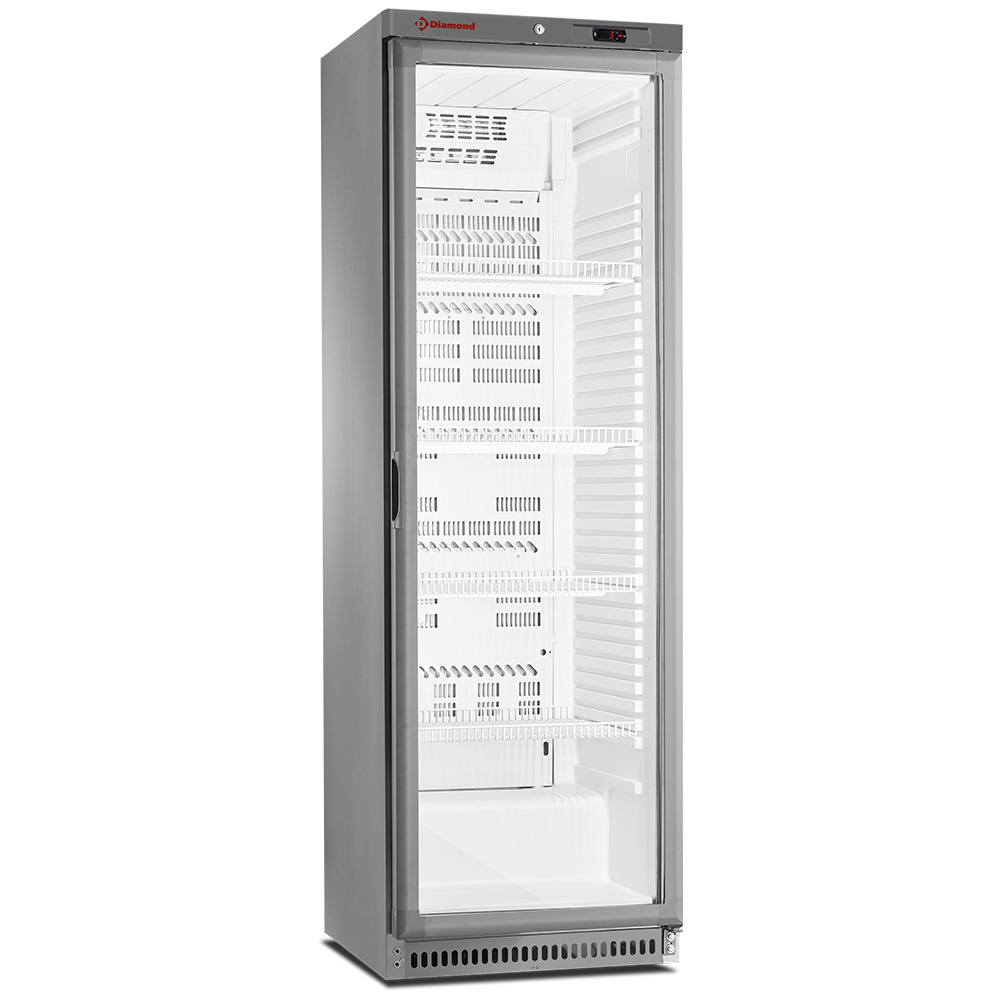Diamond Kuehl/Gefrieschraenke Kühlschrank, Glastür, belüftet, 400 Liter. aus Edelstahl