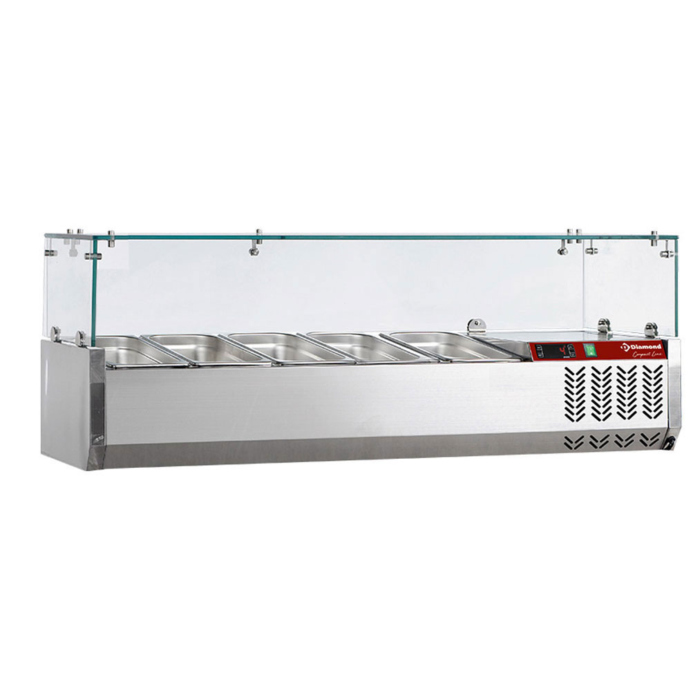 Diamond Kühlaufsatzvetrinen GN Kühlaufsatz 5x GN 1/4 - 150 mm, mit Glas