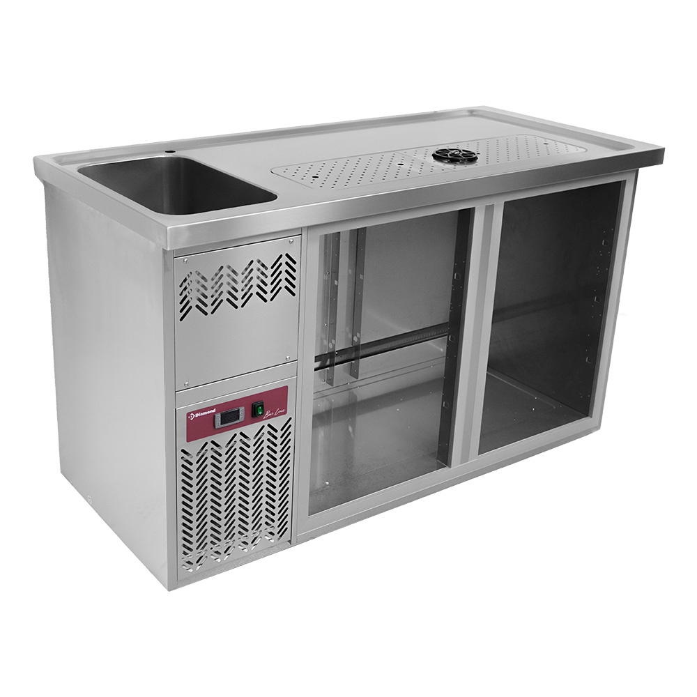 Diamond Flaschenkuehlschranke Theke mit 2 Fächern, Abtropfbrett + Gitter, 1 Spüle links.
