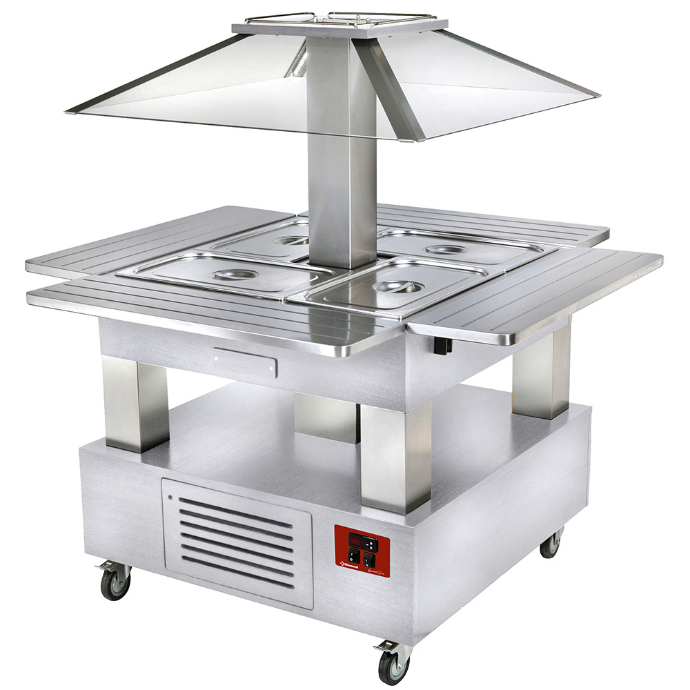 Diamond Inseln Warmes Bain Marie Insel-Buffet, 4x1/1-150 weißes Holz