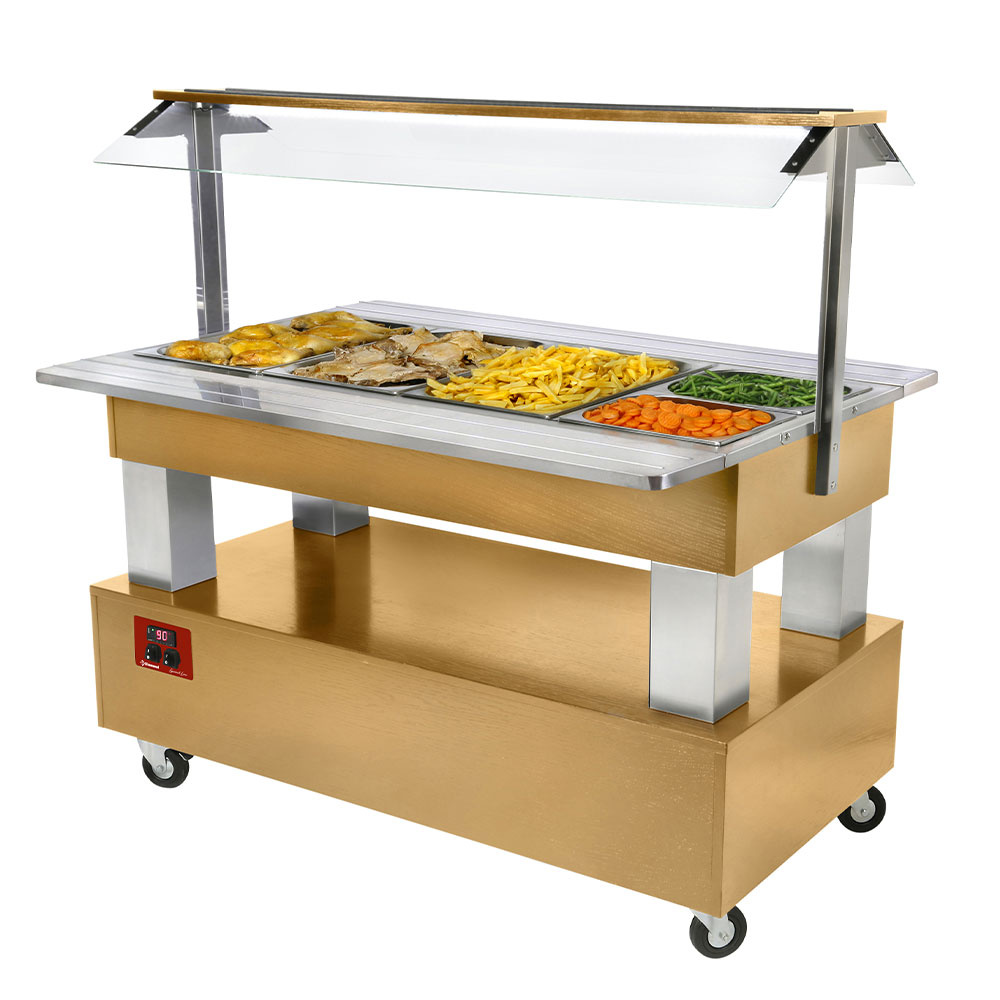 Diamond Bain-marie / 4xGN 1 / 1 Warmes Buffet, Bainmarie, 4x GN 1/1-150 (Helle Eiche Holz)