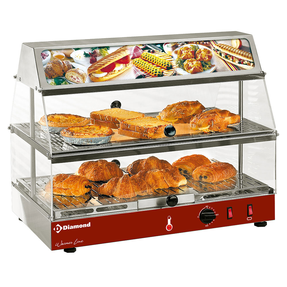 Diamond Croissant-Waermevetrine Wärmevitrine mit Beleuchtung, 2 Ebenen