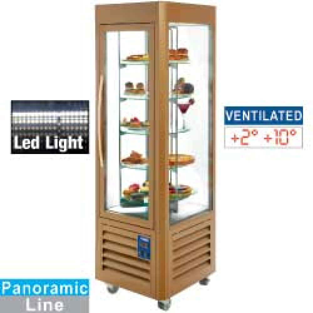 Diamond Vitrines T° positive & negative Panorama Vitrine, 5 rotierende Glasablagen, 360 LT, Gold