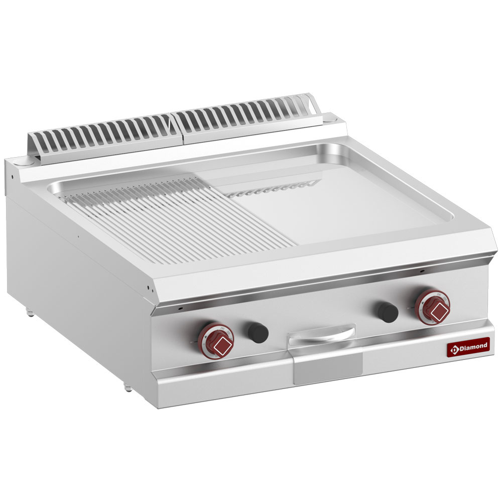 Diamond GAS Gas-Grillplatte 1/2 glatt, 1/2 gerillt,  hartverchromt, Mod. 1/1-Top-