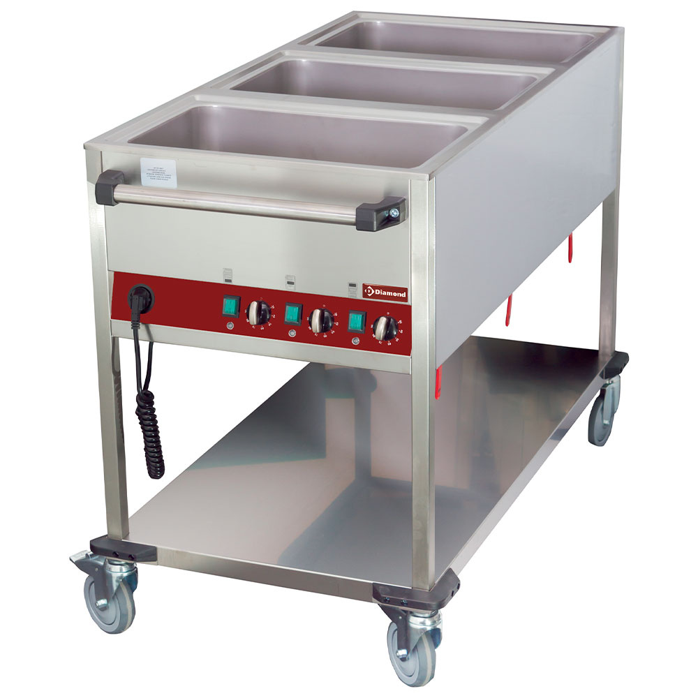Diamond Bain-marie Wagen Wärmewagen 3x GN 1/1 H 150 mm, 3 Temperaturen