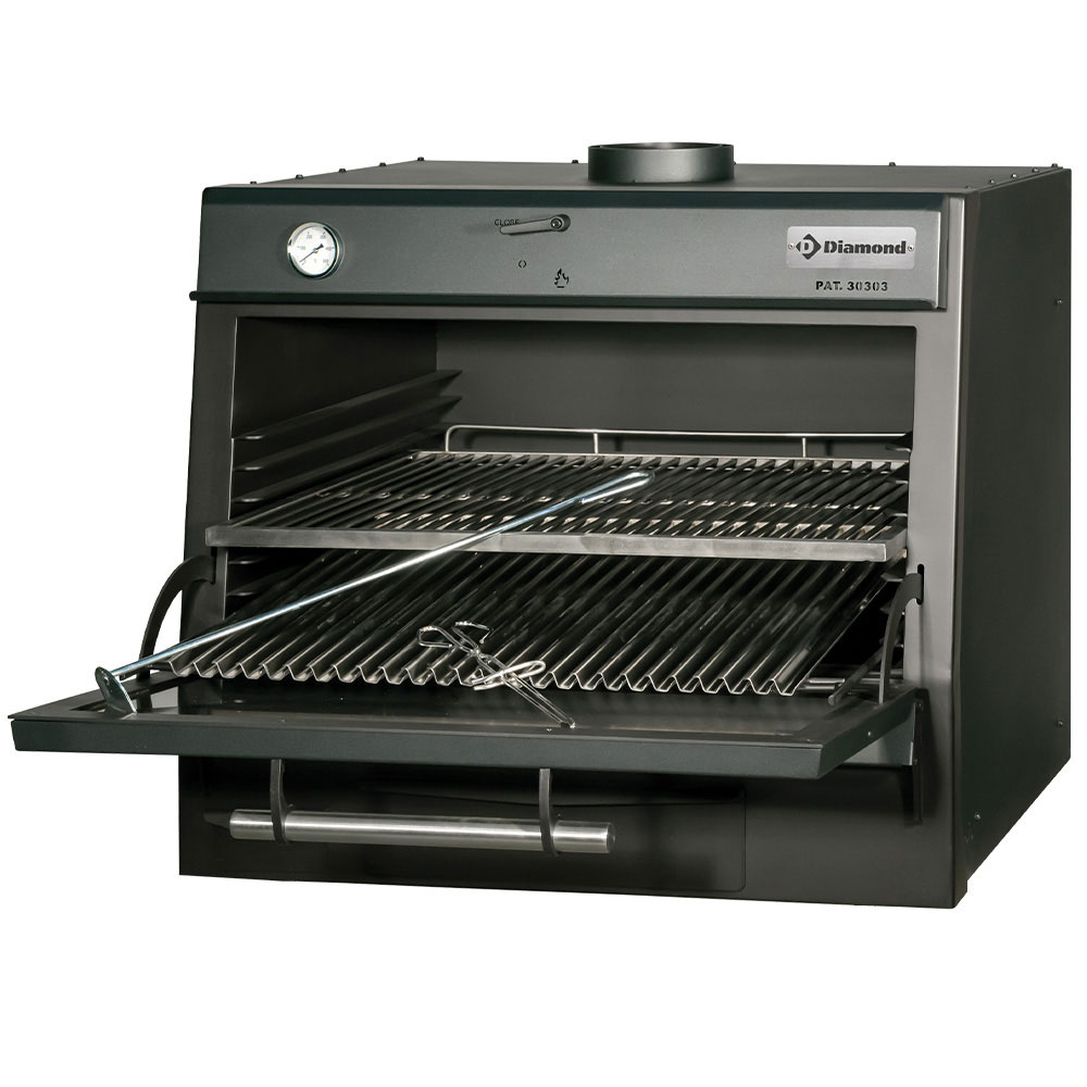 Diamond BBQ Holzkohlegrill Holzkohleofen-BBQ, GN 1/1 + GN2/4 (75 Kg/h)/Schwarz