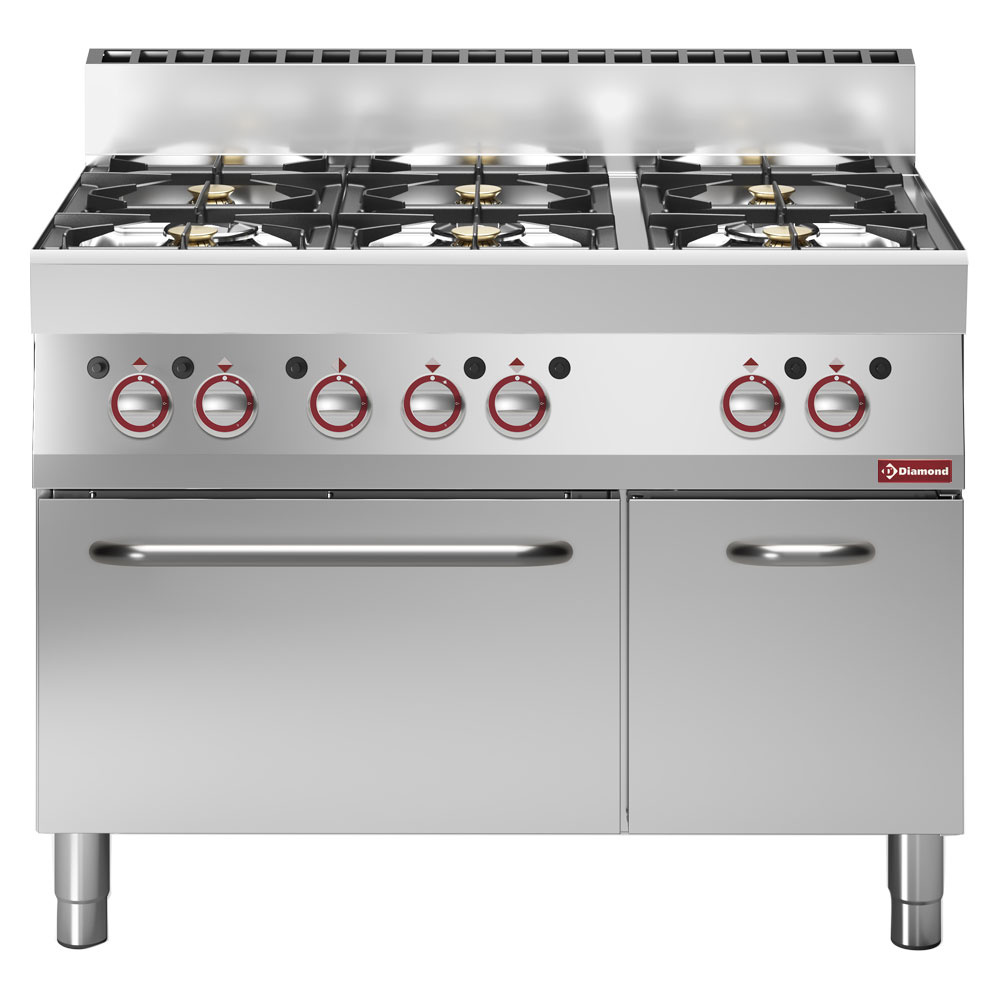 Diamond Kochserie Modular ALPHA 650 Gasherd 6 Brenner mit Gasbackofen und neutralem Unterbrau