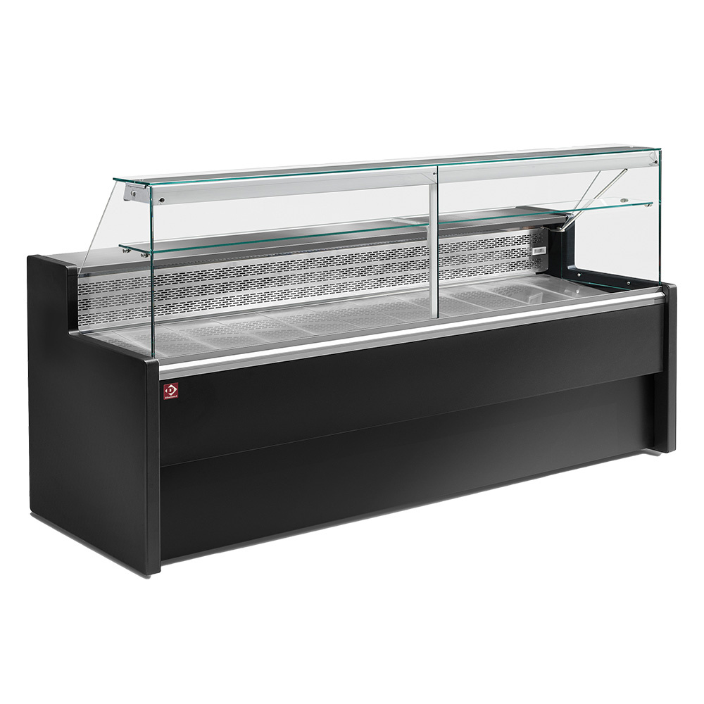 Diamond 2000 / VD / STATIC Gekühlte Verkaufstheke mit gerader Scheibe 90°, inkl. Reservefach - SCHWARZ
