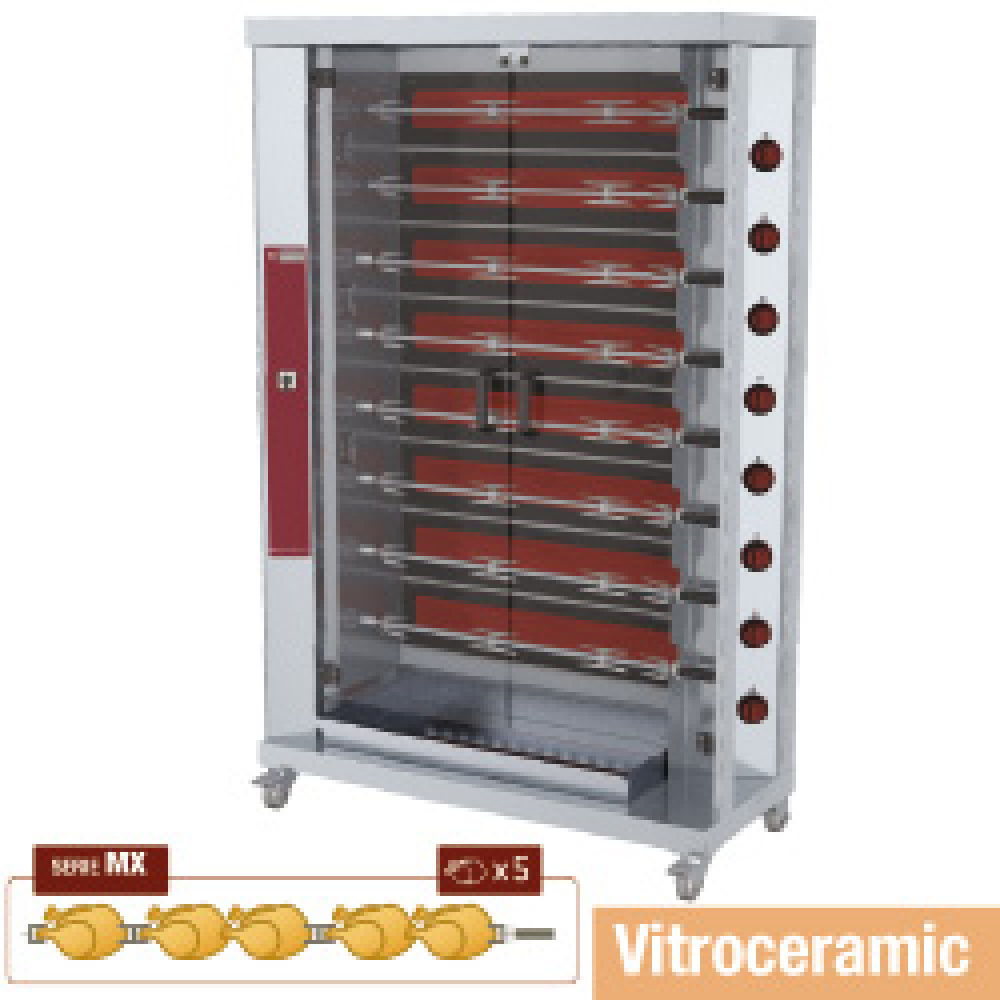 Diamond EL. Vitrocéramique Hähnchengrill Glaskeramik, 8 Spieße auf Rädern (40 Hähnchen)