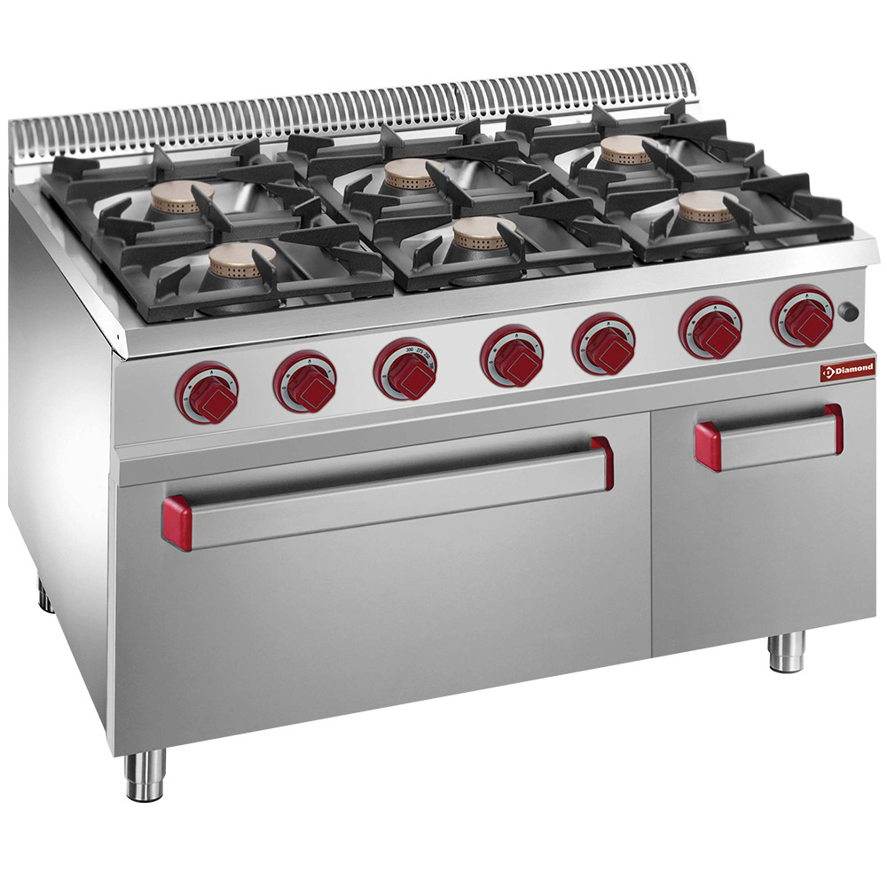 Diamond Kochserie OPTIMA 700 Gasherd mit 6 Brennern,Gasofen GN 2/1, und neutraler Unterbau
