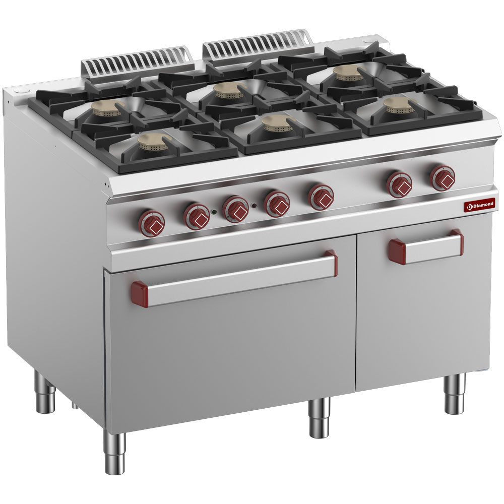Diamond Kochserie OPTIMA 700 Gasherd mit 6 Gasbrennern, elektr. Konvektionsofen GN 1/1, neutraler Unterbau