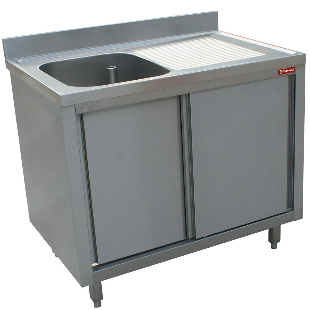 Diamond Waschbecken geschlossen Spüle 1 Becken 600x500x275, Ablauf rechts, auf Schrank mit 2 Schiebetûren