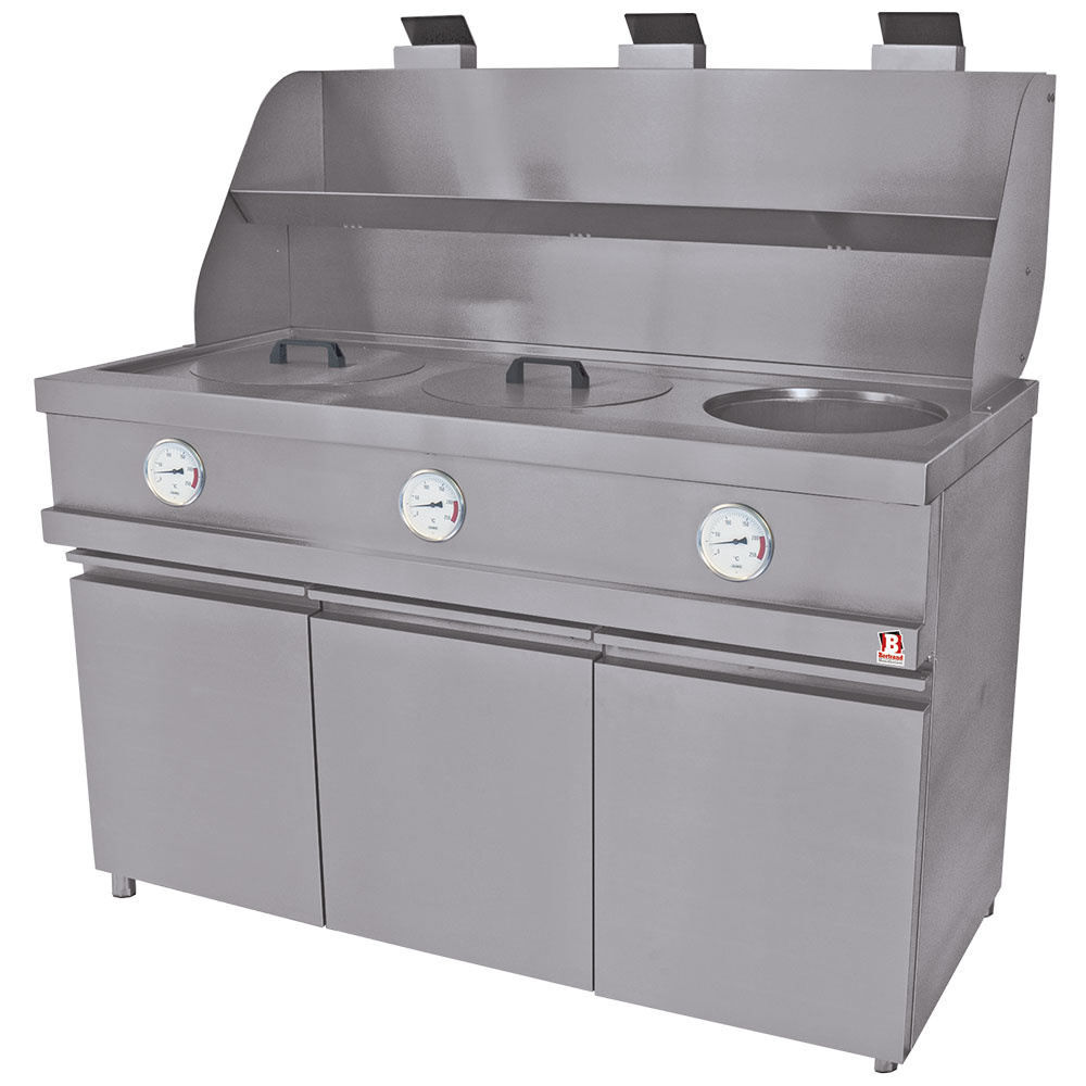 Gas-Frietteuse Heavy Duty, 3 runde Becken, mechanisch
