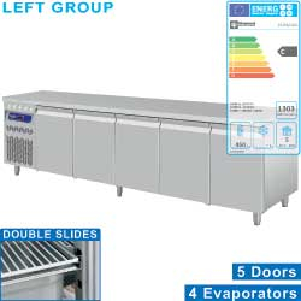 Diamond 700 MM / GN 1/1 Umluft- Kühltisch, 5 Türen GN 1/1, Gruppe links