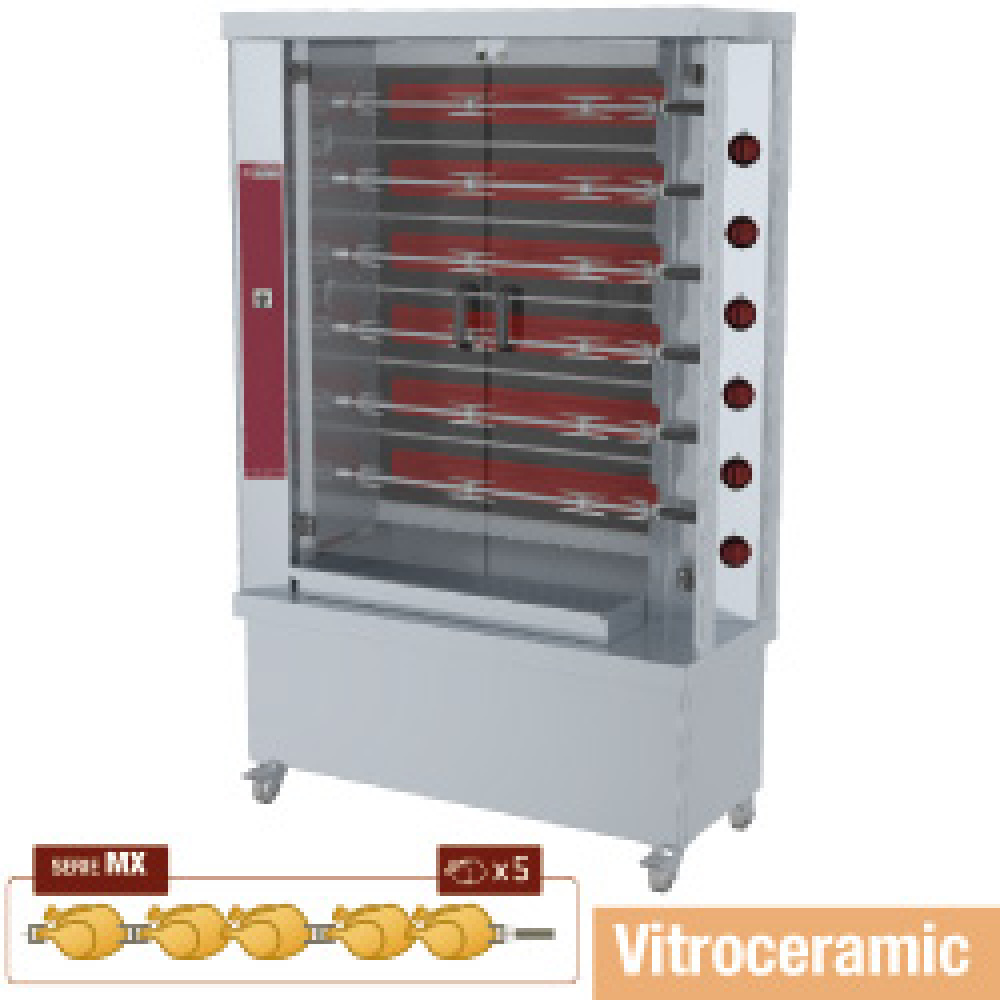 Diamond EL. Vitrocéramique Hähnchengrill Glaskeramik, 6 Spieße auf Rädern (30 Hähnchen)