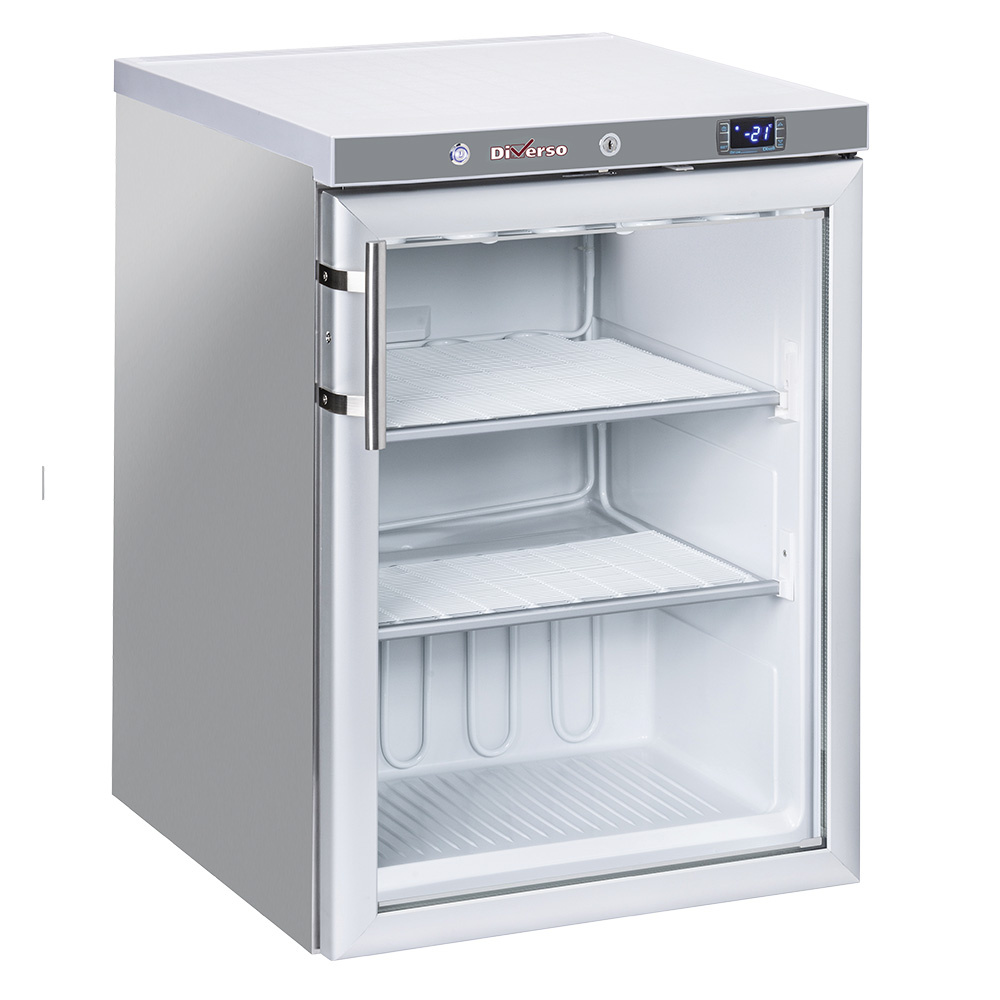 Diverso Kuehl/Gefrieschraenke Statischer Gefrierschrank, Glastür, 200 Liter - aus Edelstahl