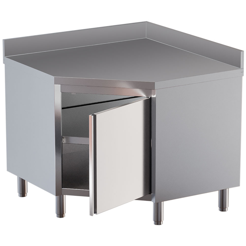 Diamond Eckedelstahlschrank geschlossen Eck-Arbeitsschrank  90° Winkel, mit hinterer Aufkantung