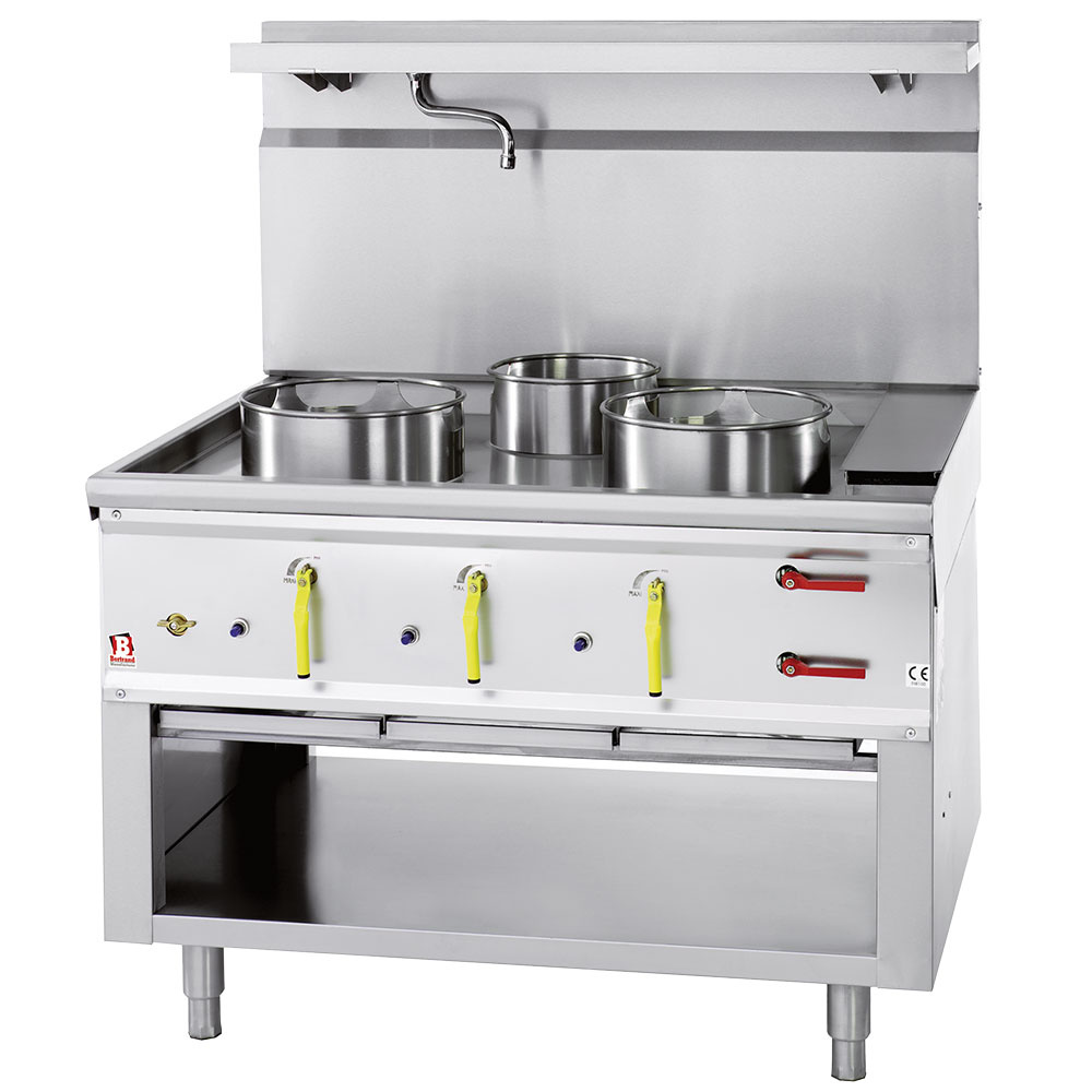 Gas Wok Herd 3 Brenner mit Überflutungssystem