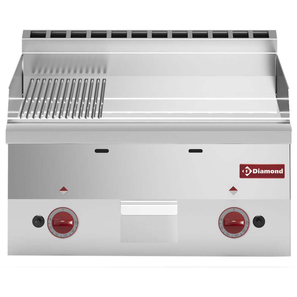 Diamond Kochserie PRO 600 Gas Grillplatte 2/3 glatt und 1/3 gerillt "verchromt"  -Top-