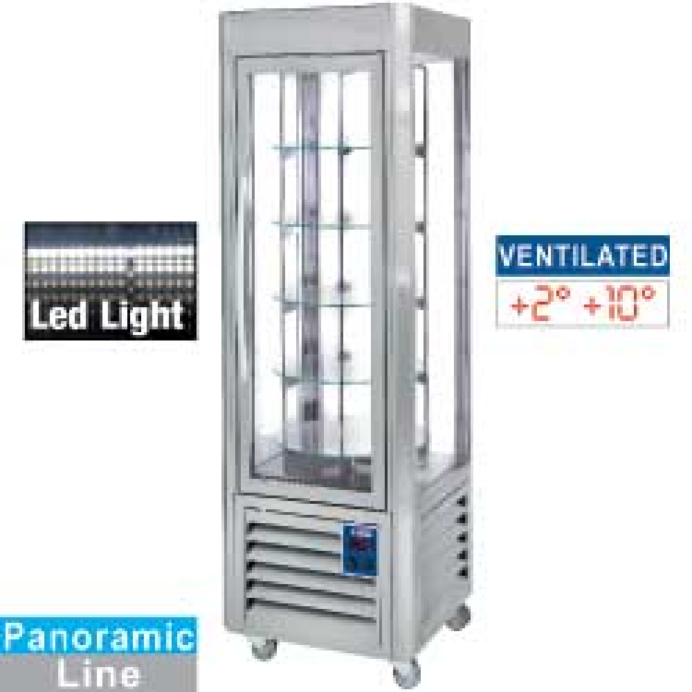 Diamond Vitrines T° positive & negative Panorama Vitrine, 5 rotierende Glasablagen, 360 LT, Edelstahl