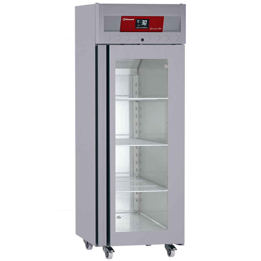 Diamond 700 Lt / GN 2/1 Umluftt-Tiefkühlschrank 700l mit 1 Glastür GN 2/1, Auf Rädern