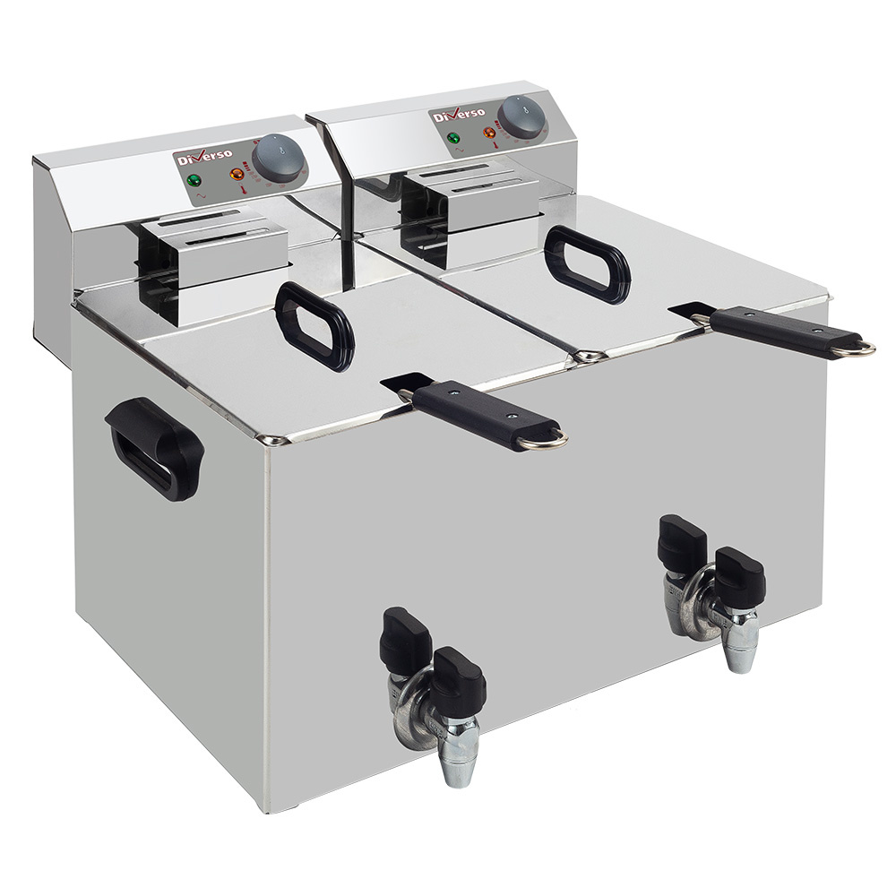 Diverso Friteusen Elektro -Tischfriteuse 2x 8 Liter + Ablasshahn