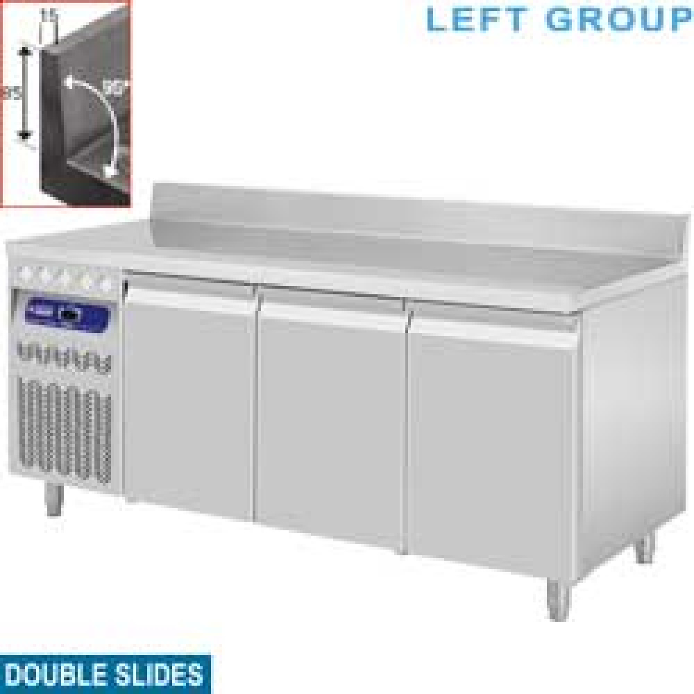 Diamond 700 MM / GN 1/1 Umluft- Kühltisch "für die Wand", 3 Türen GN 1/1, 405 Liter,Gruppe links