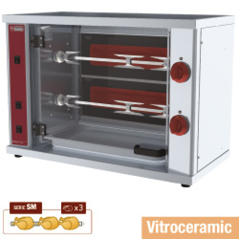 Diamond EL. Vitrocéramique Kleiner Hähnchengrill Glaskeramik, 2 Spieße (6 Hähnchen)