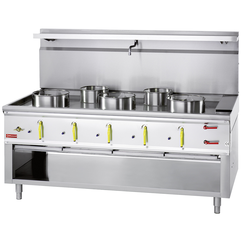 Diamond GAS / WATER COOLED Gas Wok Herd 5 Brenner mit Überflutungsystem