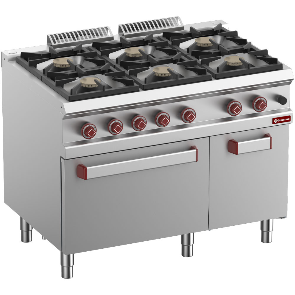 Diamond Kochserie OPTIMA 700 Gasherd mit 6 Brennern, Gasofen GN 2/1, und neutraler Unterbau