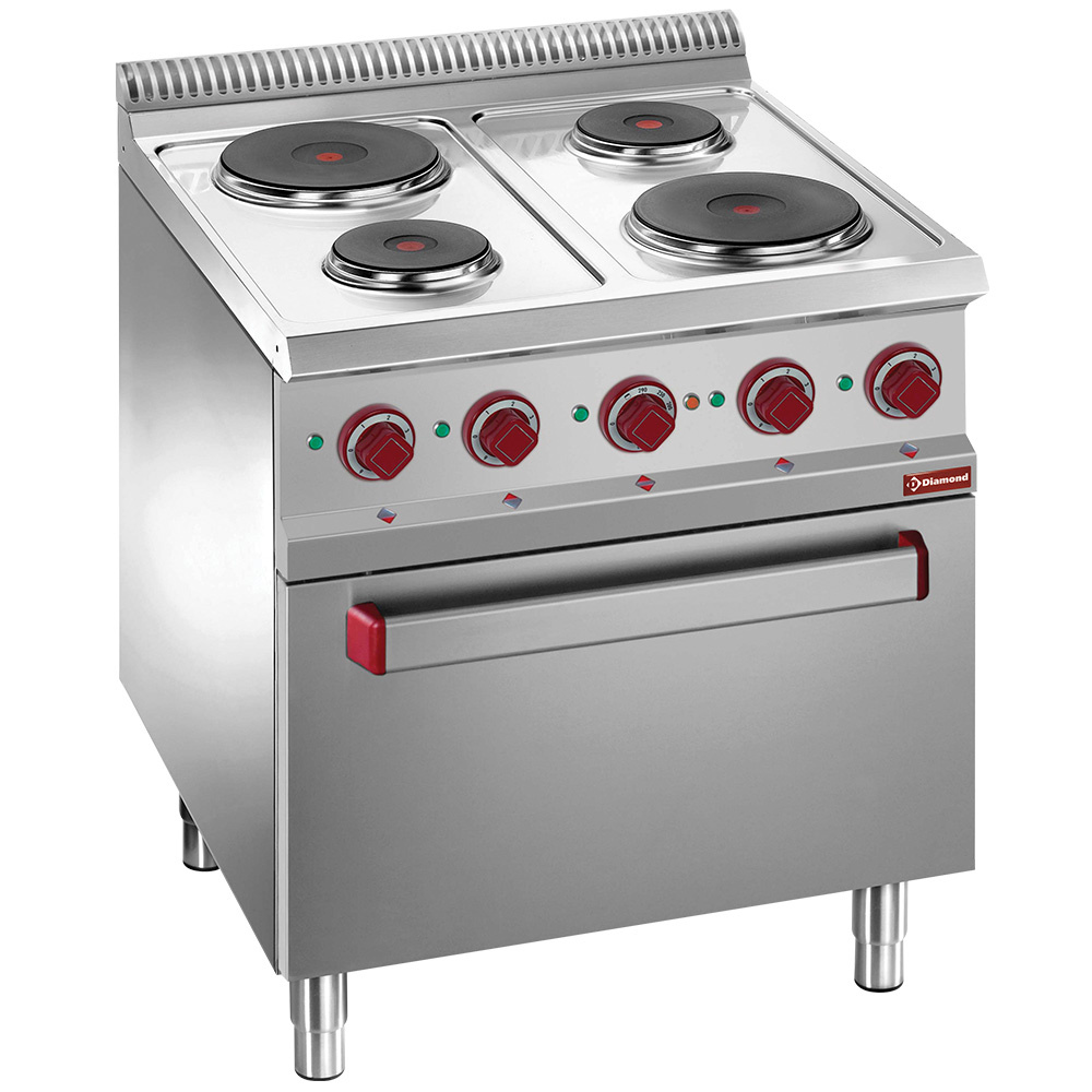 Diamond ELECTRIC Elektro Plattenherd mit 4 runden Platten auf elekt. Backofen GN 2/1 und elekt. Grill