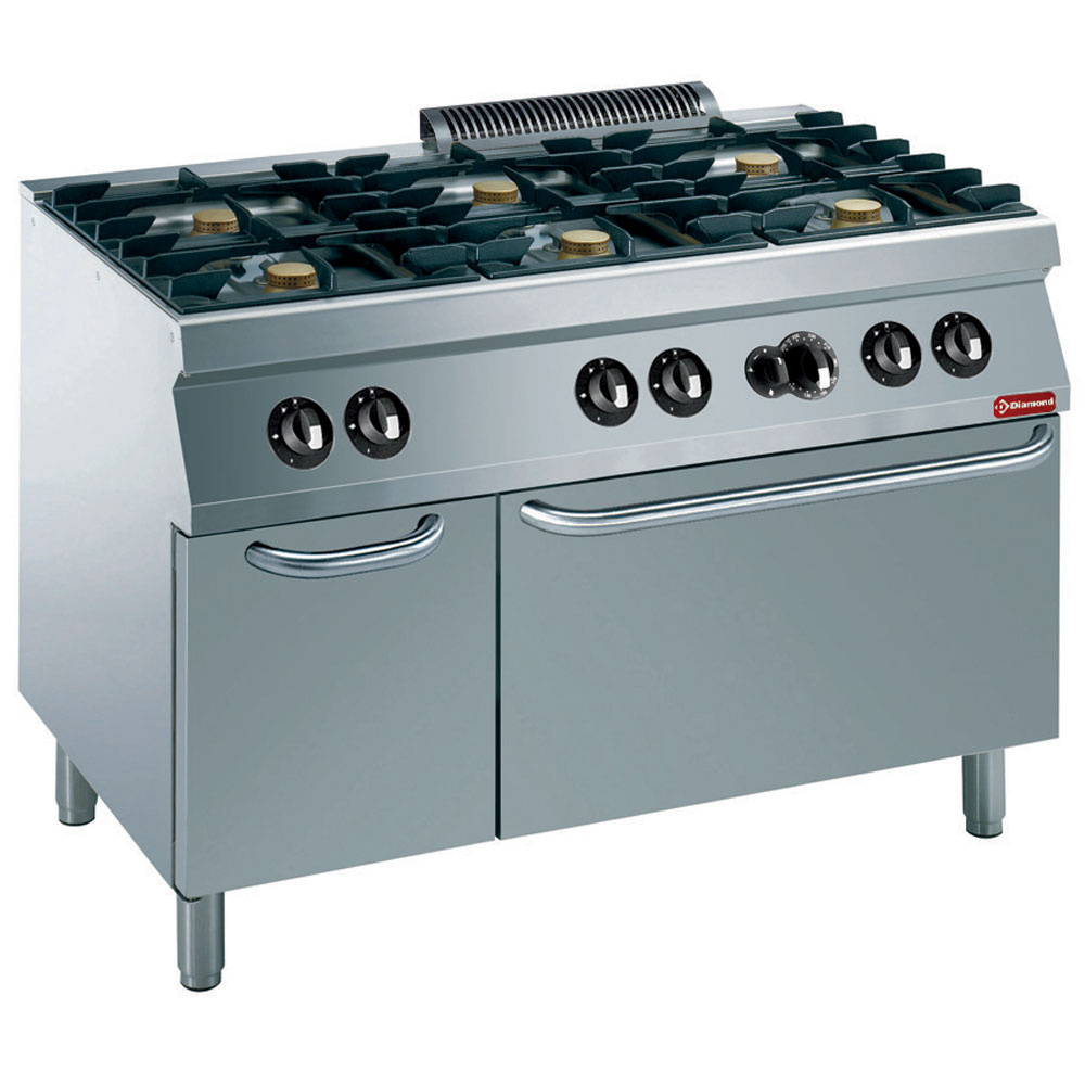 Diamond GAS Gasherd 6 Brenner, Gasbackofen GN2/1, neutraler Unterbau