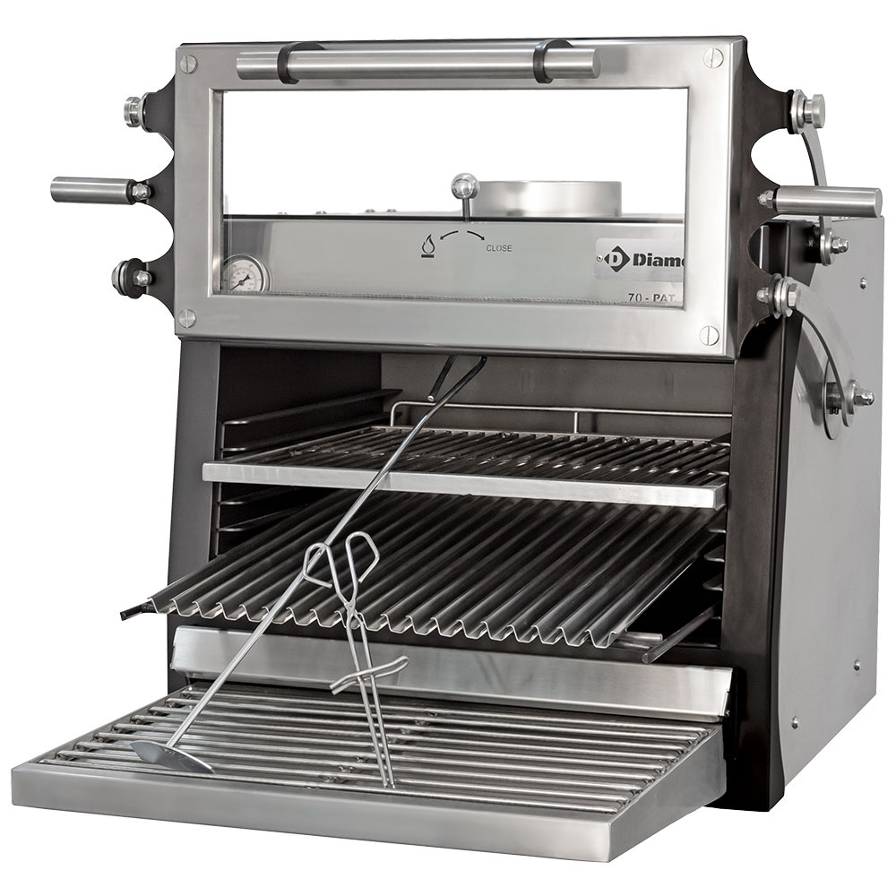 Diamond BBQ Holzkohlegrill Holzkohleofen-BBQ, GN 1/1 (60 Kg/h)- Anhebbar Tür/Edelstahl