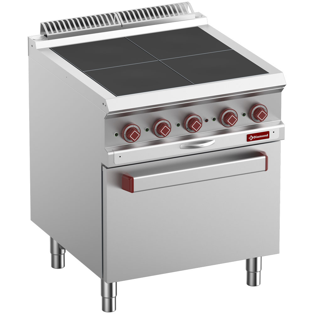 Diamond Kochserie OPTIMA 700 Elektro-Herd mit 4 flachen Platten auf Konvektionsofen GN 1/1