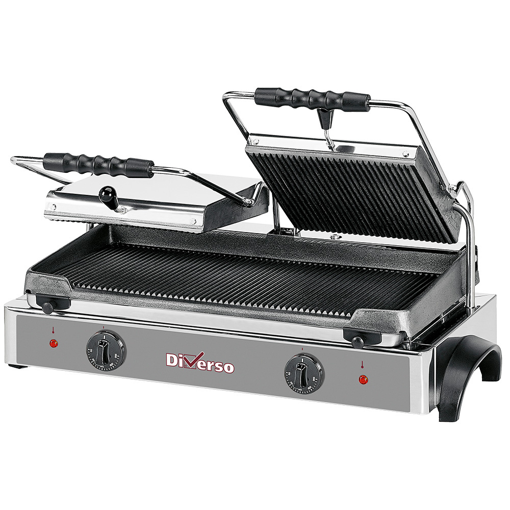 Diverso Panini Kontaktgrill Elektro Kontaktgrill Panini DOPPELT, gerillte Platte